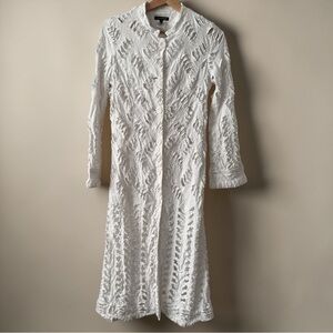 Samuel Dong White Button Up Lace Eyelet Tunic